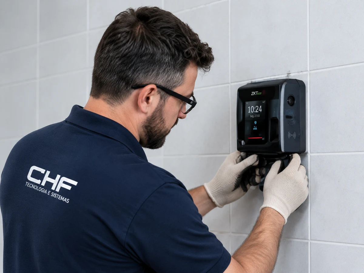 Técnico da CHF realizando instalação de equipamento